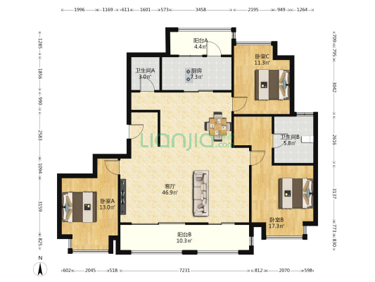 中冶锦绣珑湾 3室1厅2卫 148平方