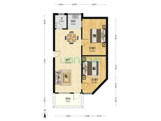 四清路 2室1厅1卫 64平方