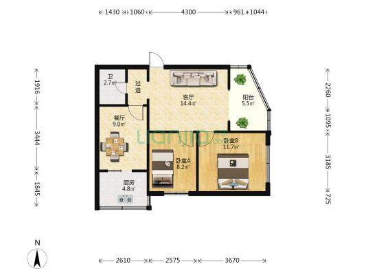 市级机关大树营生活小区南区 2室2厅1卫 58平方