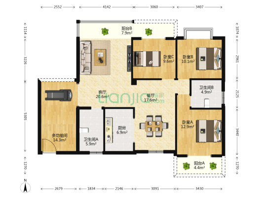 博大学府名苑 4室2厅2卫 131平方