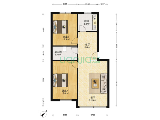 家和园 2室2厅1卫 85平方