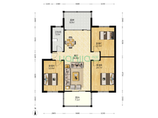 影剧院家属院 3室1厅1卫 120平方