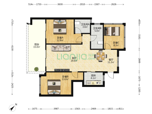 和泓·海棠府 3室2厅2卫 102平方