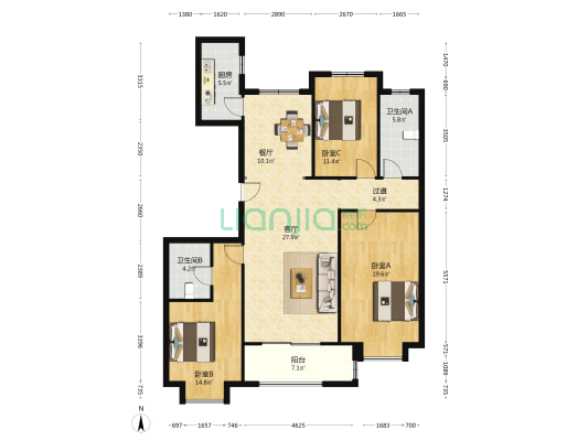 棕榈名邸 3室2厅2卫 146平方