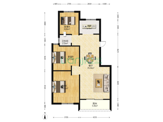 十里春天南苑 3室1厅1卫 99平方