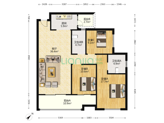隆鑫公园首府 3室1厅2卫 117平方