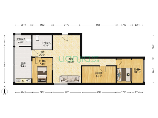 富水南路45号 2室1厅2卫 82平方