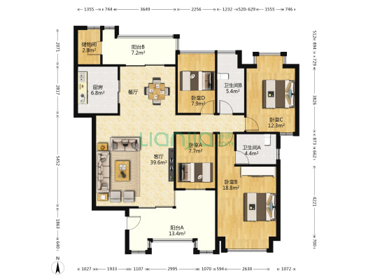 五洲康城 4室1厅2卫 160平方