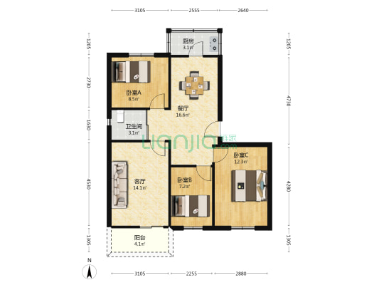 省气象局 3室2厅1卫 85平方