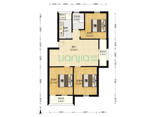 武夷花园 3室1厅1卫 107平方