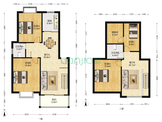 丽岛别墅 4室2厅2卫 89平方
