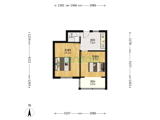 前卫新村 2室0厅1卫 44平方