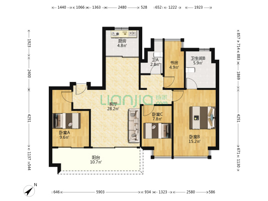 华侨城云麓台 4室1厅2卫 119平方