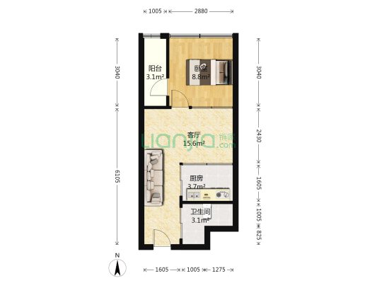 怡丰昌盛大厦 1室1厅1卫 57平方