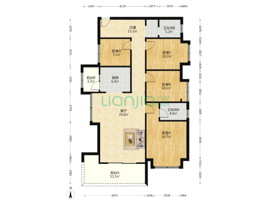 鹭湖宫11区B组团 4室1厅2卫 142平方