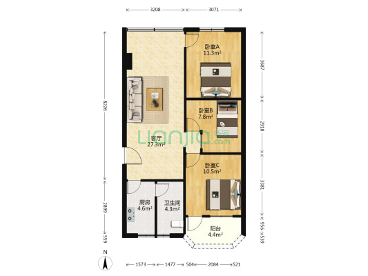 健生路 3室1厅1卫 84平方