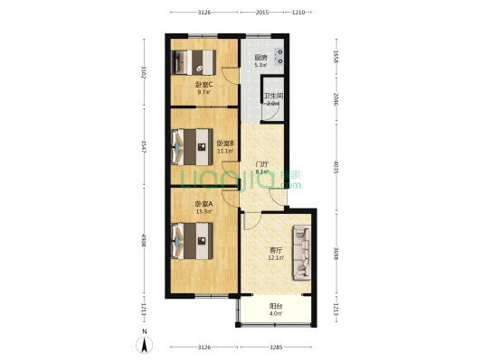 柿子巷9号 3室1厅1卫 78平方