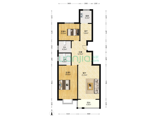 东方银座 2室2厅2卫 114平方