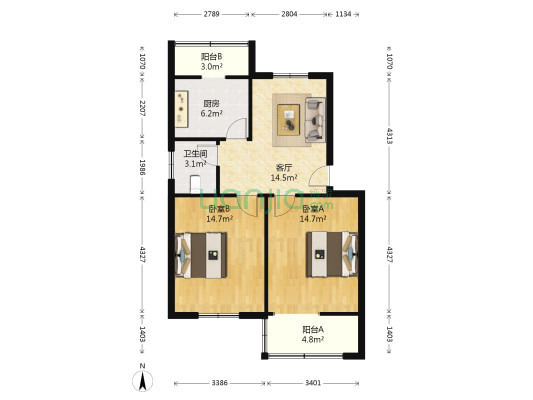 民政厅小区 2室1厅1卫 73平方