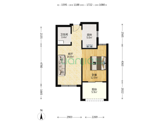 铠达商贸中心 1室1厅1卫 60平方