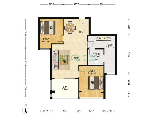 华韵城市海岸 2室1厅1卫 85平方