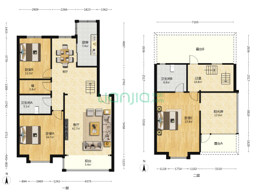 新港城B区 3室1厅2卫 163平方