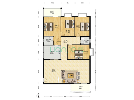 景园小区 4室1厅2卫 168平方