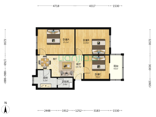 正西街81号 3室1厅1卫 77平方