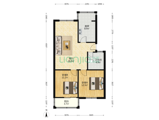 市总工会宿舍 2室1厅1卫 78平方