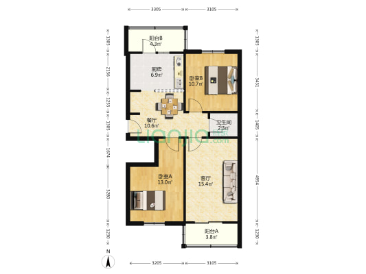 市工会家属院 2室2厅1卫 77平方