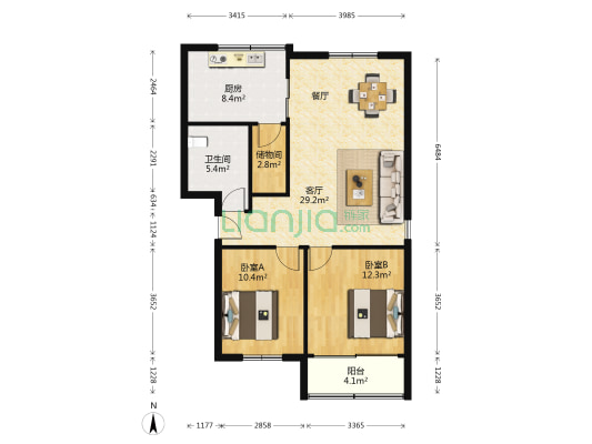 小营民居 2室1厅1卫 90平方