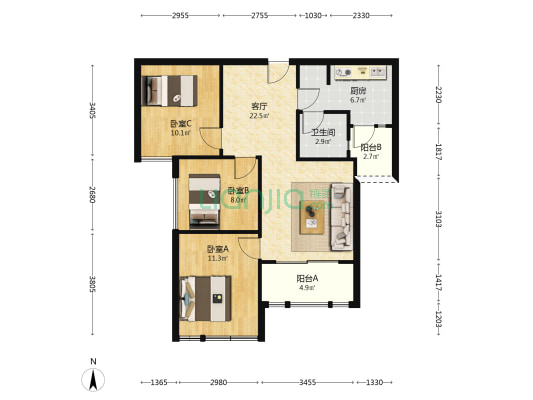 春天里 3室1厅1卫 84平方
