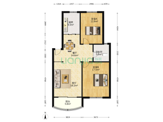 前进花园 2室2厅1卫 96平方
