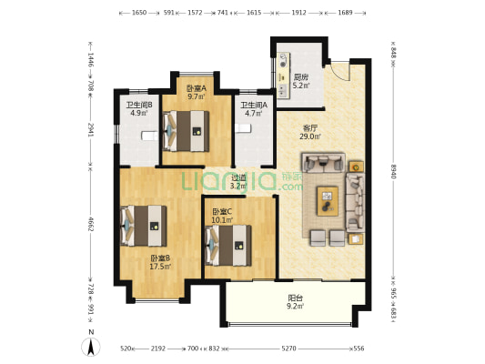 融创融公馆东区 3室1厅2卫 125平方