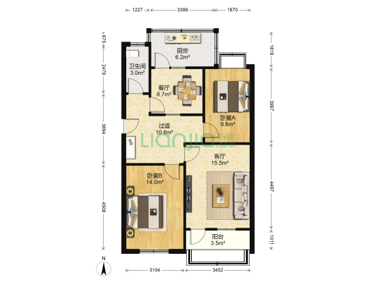 西二路234号 2室2厅1卫 98平方
