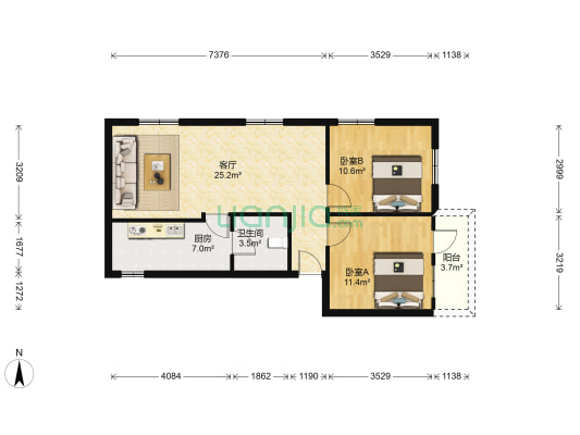 供销社宿舍 2室1厅1卫 78平方