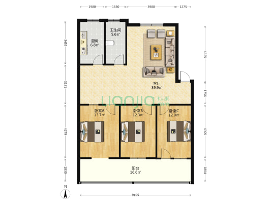 沁园西路11号 3室1厅1卫 117平方