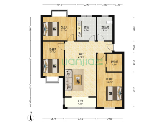 贾庵子新农村 3室1厅1卫 106平方