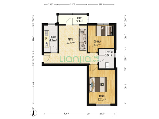 天欣花园 2室1厅1卫 77平方