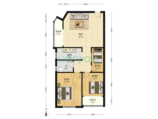 泸州大厦 3室1厅1卫 92平方