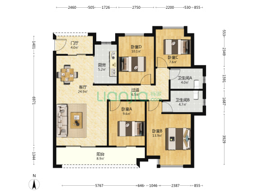 中梁玺悦台 4室1厅2卫 126平方