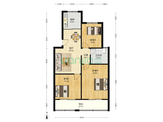 市政宿舍楼 3室1厅1卫 127平方