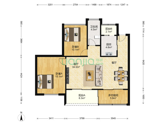 鸿禧华庭 3室1厅1卫 96平方