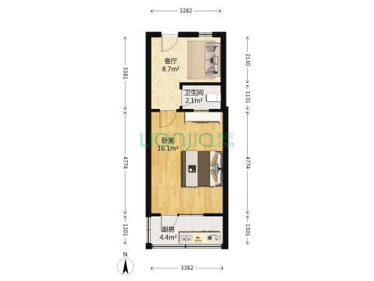 工人街12号 1室1厅1卫 37平方