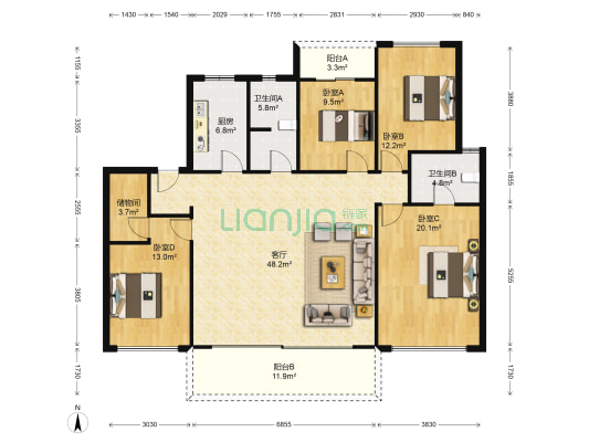 永威上和郡北区 4室1厅2卫 173平方