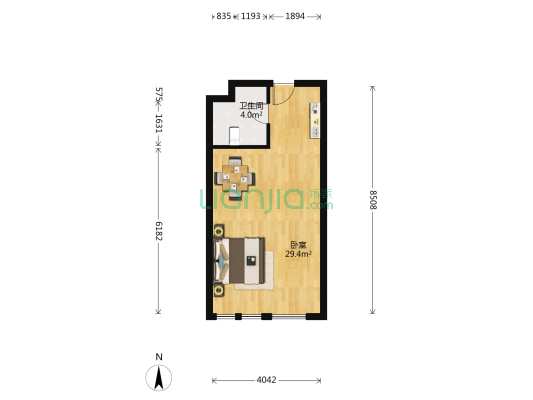 中业慧谷 1室0厅1卫 51平方