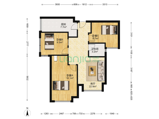海亮彩悦府 3室1厅1卫 87平方