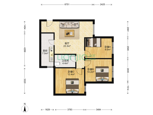 莲花新三区 3室1厅1卫 78平方