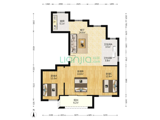 高旺锦园 3室1厅2卫 110平方