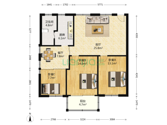 诚居花园 3室2厅1卫 101平方